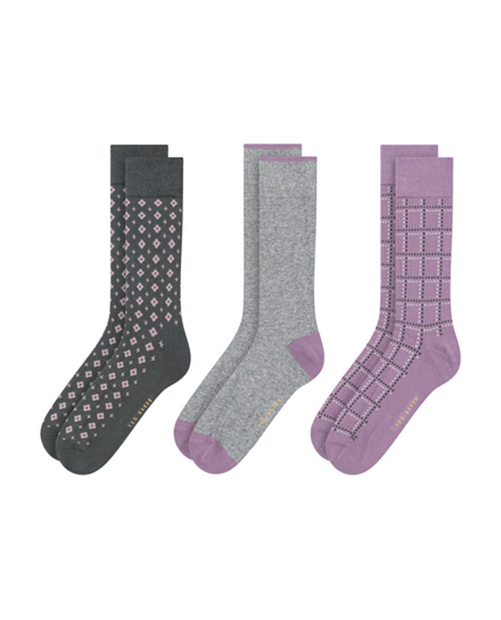 Ted Baker 3 Pack Geometric Check Crew Sokken Heren Groen | Belgium  692517-GOS