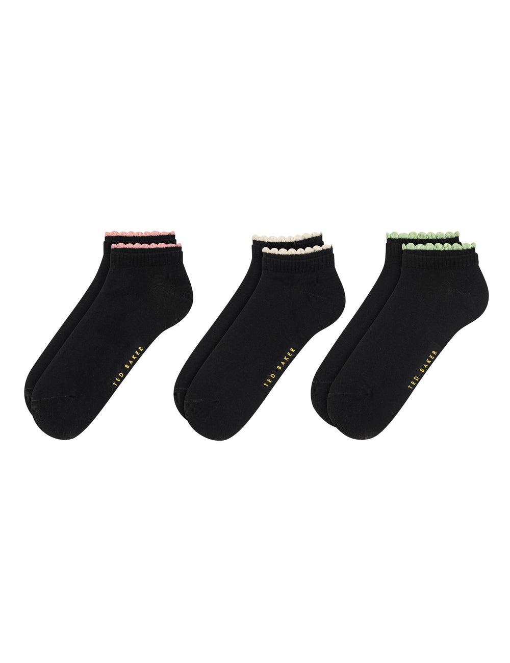Ted Baker 3 Pack Scalloped Low Cut Ankle Sokken Dames Zwart | Belgium  361248-TOA