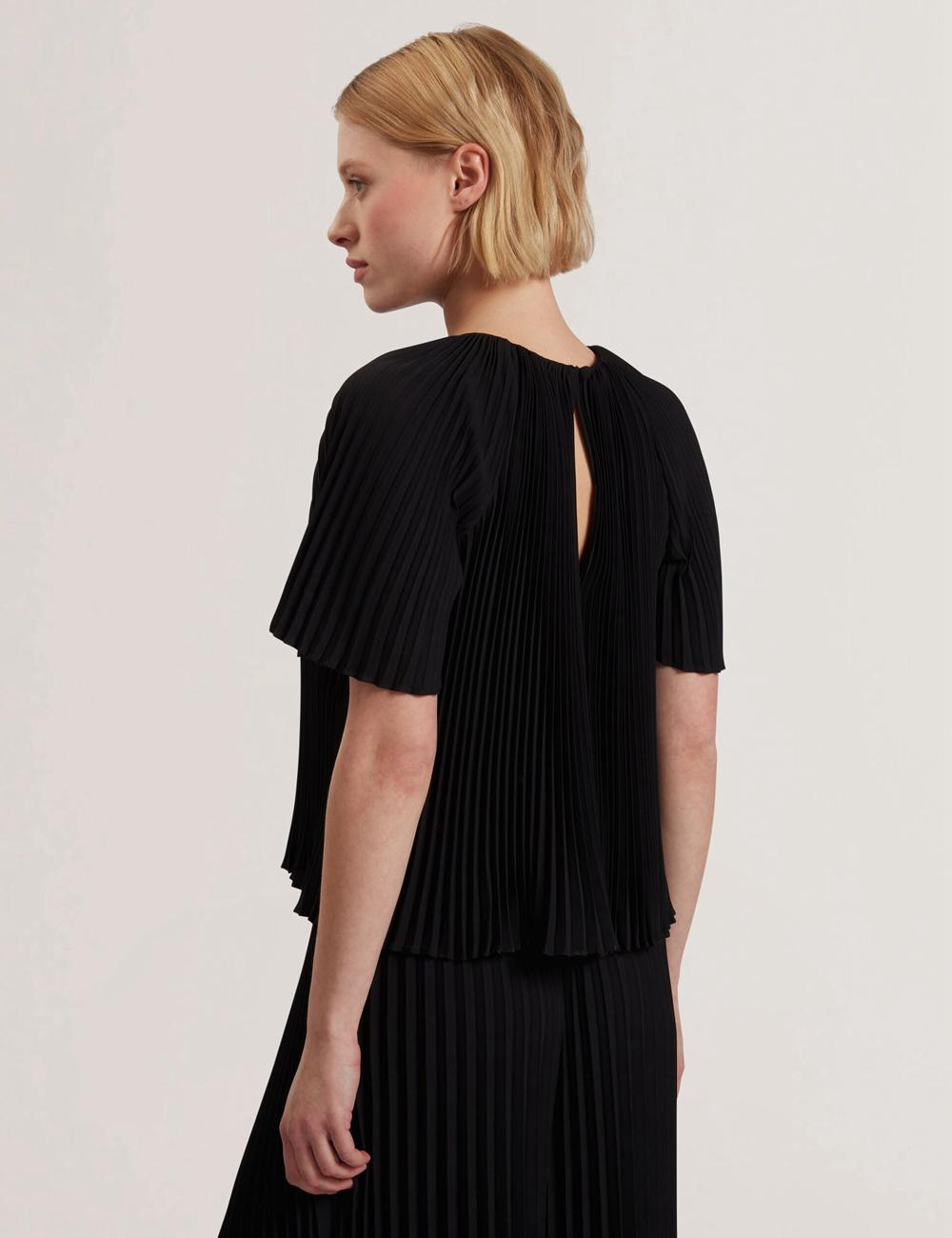 Ted Baker AGARA - Pleated Short Sleeve Woven Blouse Dames Zwart | Belgium  632179-DNA