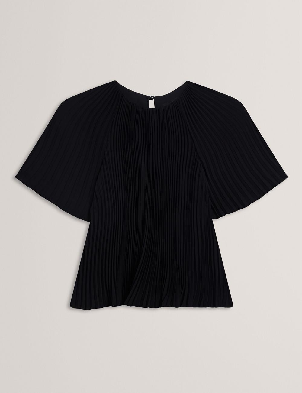 Ted Baker AGARA - Pleated Short Sleeve Woven Blouse Dames Zwart | Belgium  632179-DNA