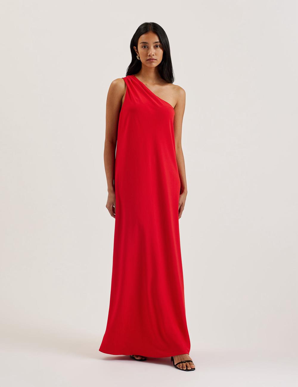 Ted Baker AISLI - One Shoulder Woven Maxi Jurk Dames Rood | Belgium  658102-IUF