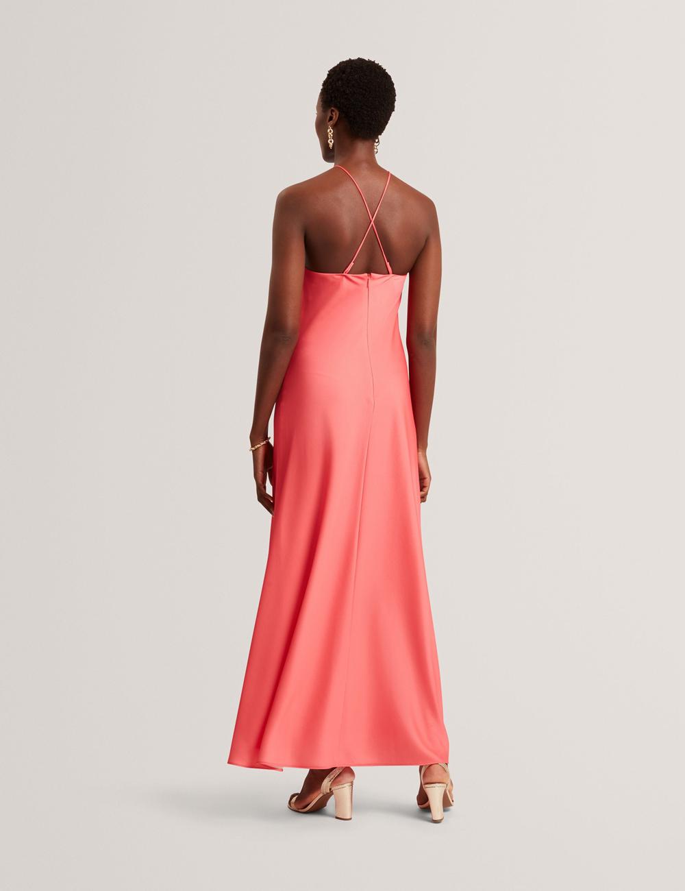 Ted Baker AJIMA - Floral Graphic Halter Neck Satin Maxi Jurk Dames Koraal | Belgium  786504-HEF