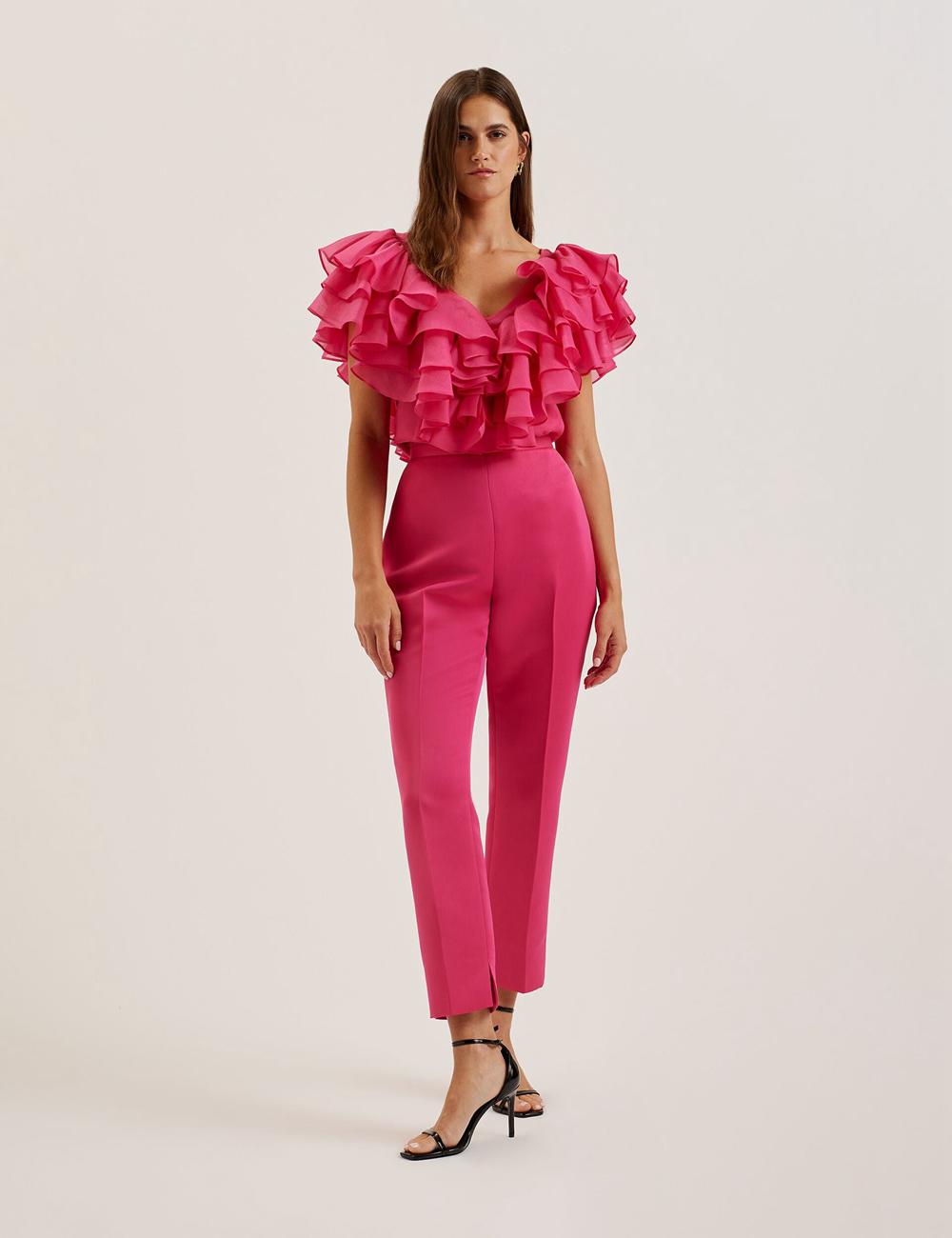 Ted Baker AKENIT - Satin Tailored Slim Leg Broek Dames Fuchsie | Belgium  825031-OWM