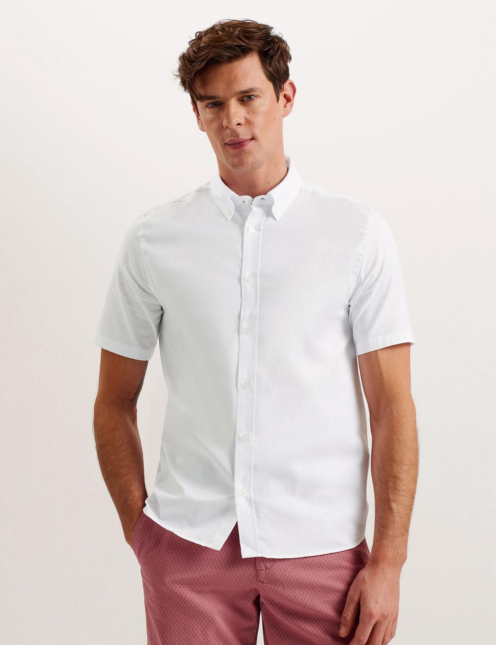 Ted Baker ALDGTE - Short Sleeve Cotton Oxford Overhemd Heren Wit | Belgium  530246-TEA