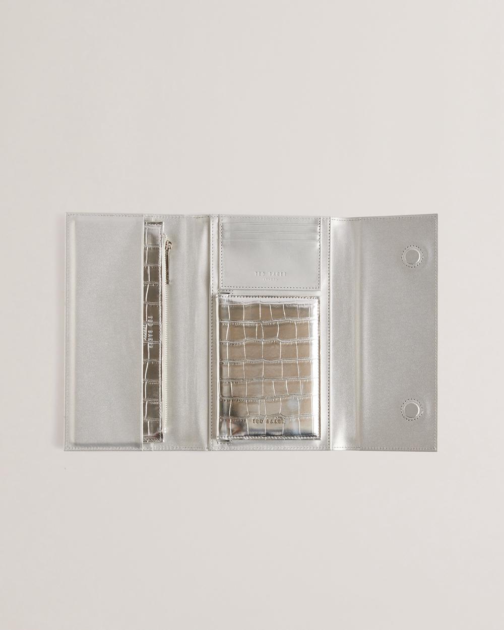 Ted Baker ALETHAI - Croc Effect Travel Organiser Portefeuille Dames Zilver | Belgium  749612-FLJ