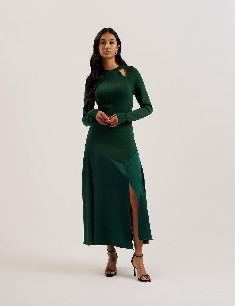 Ted Baker ALFEIOS - Long Sleeve Satin Skirt Midi-jurk Dames Groen | Belgium  280957-ZEP