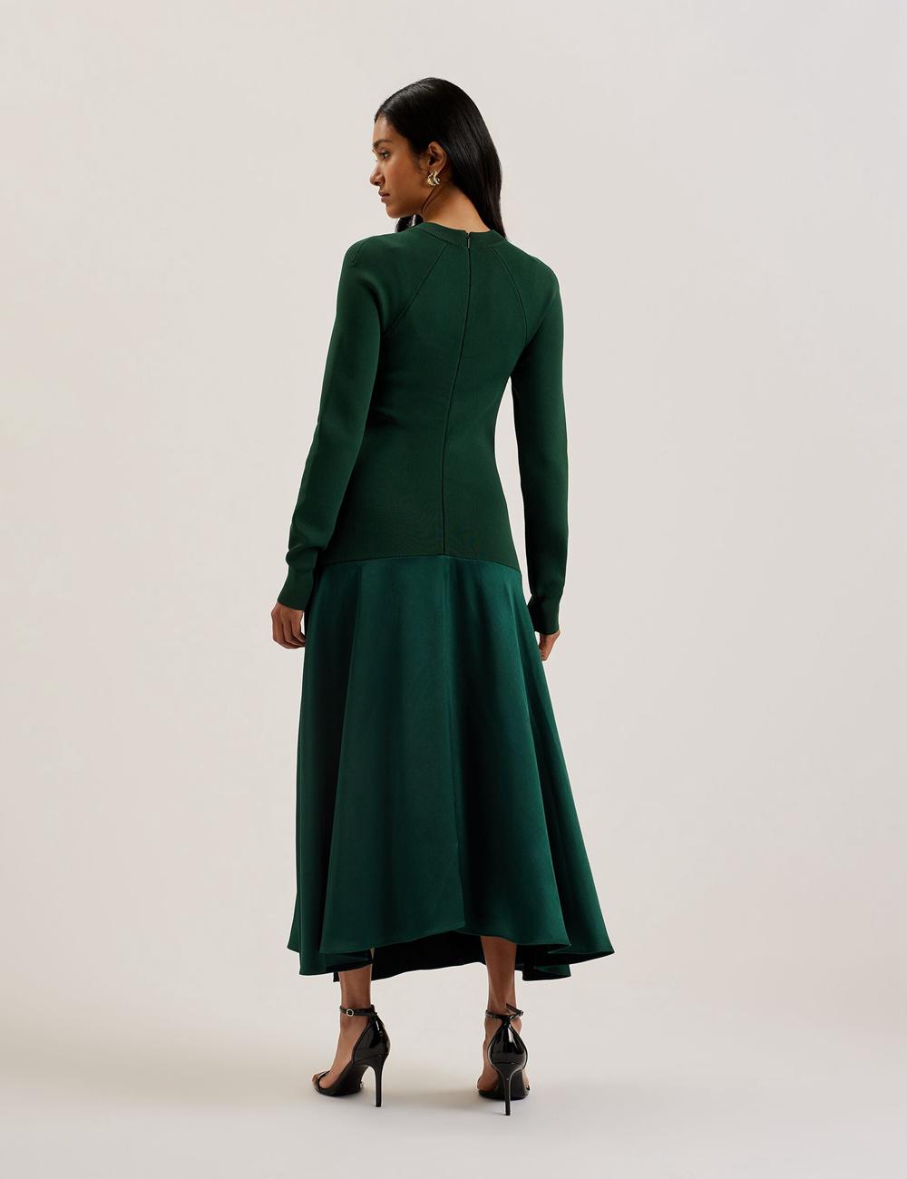 Ted Baker ALFEIOS - Long Sleeve Satin Skirt Midi-jurk Dames Groen | Belgium  280957-ZEP