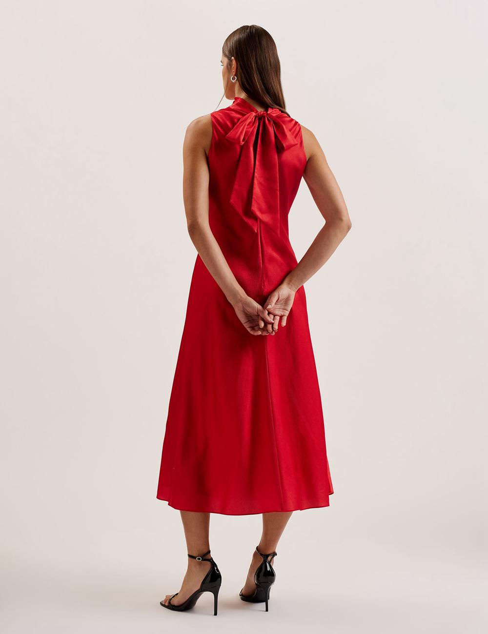 Ted Baker ALIARA - Floral Satin High Neck Sleeveless Midi-jurk Dames Rood | Belgium  538406-SDY
