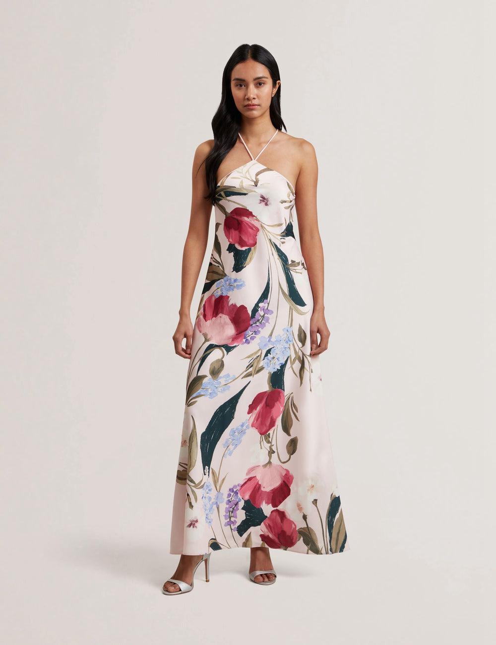 Ted Baker ALMARIA - Floral Halter Neck Woven Maxi Jurk Dames Roze | Belgium  107853-ZAB