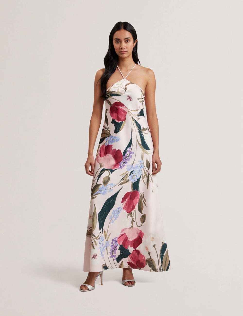 Ted Baker ALMARIA - Floral Halter Neck Woven Maxi Jurk Dames Roze | Belgium  107853-ZAB