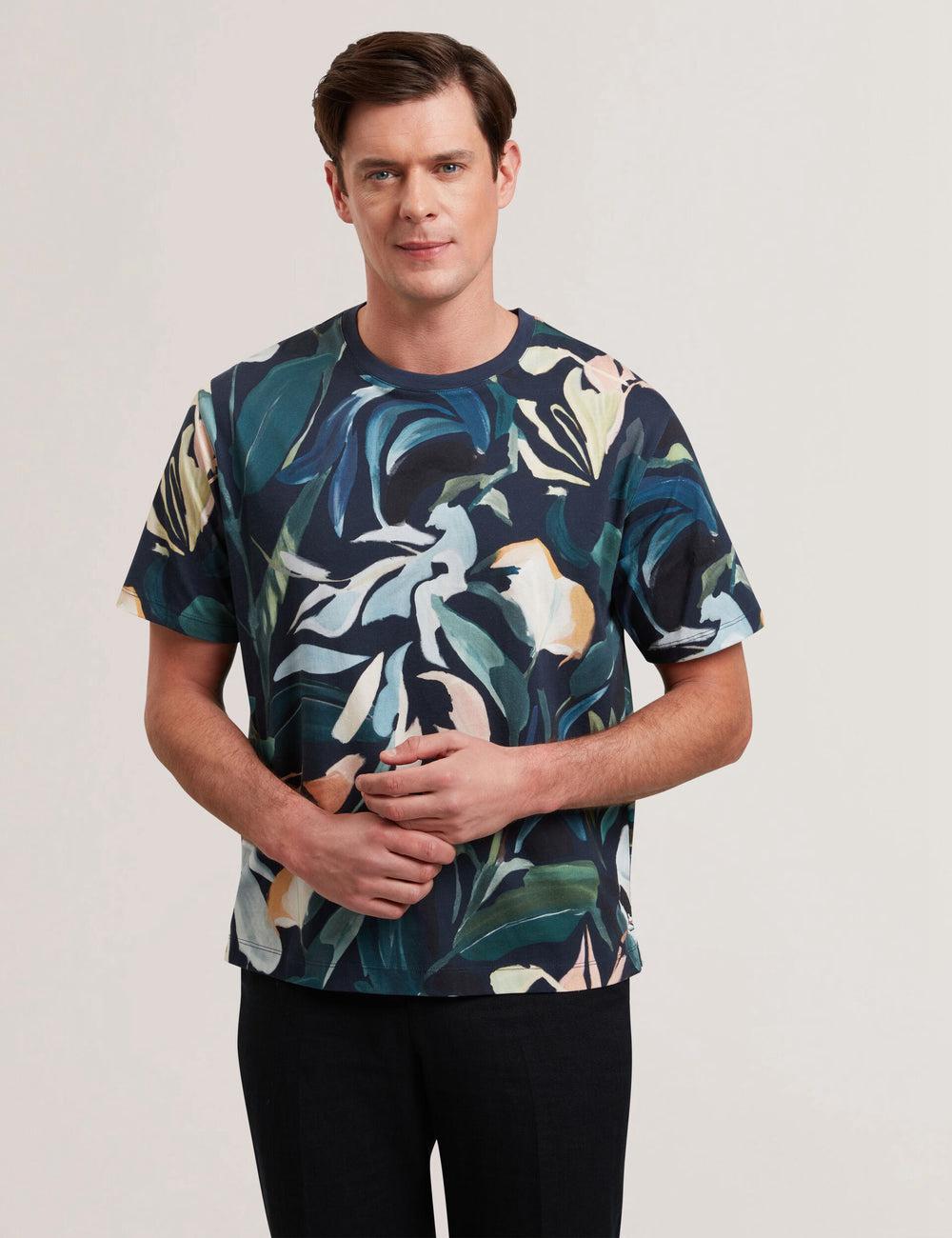 Ted Baker ALMOI - Floral Print Pure Cotton T-shirts Heren Zwart | Belgium  429658-RIU