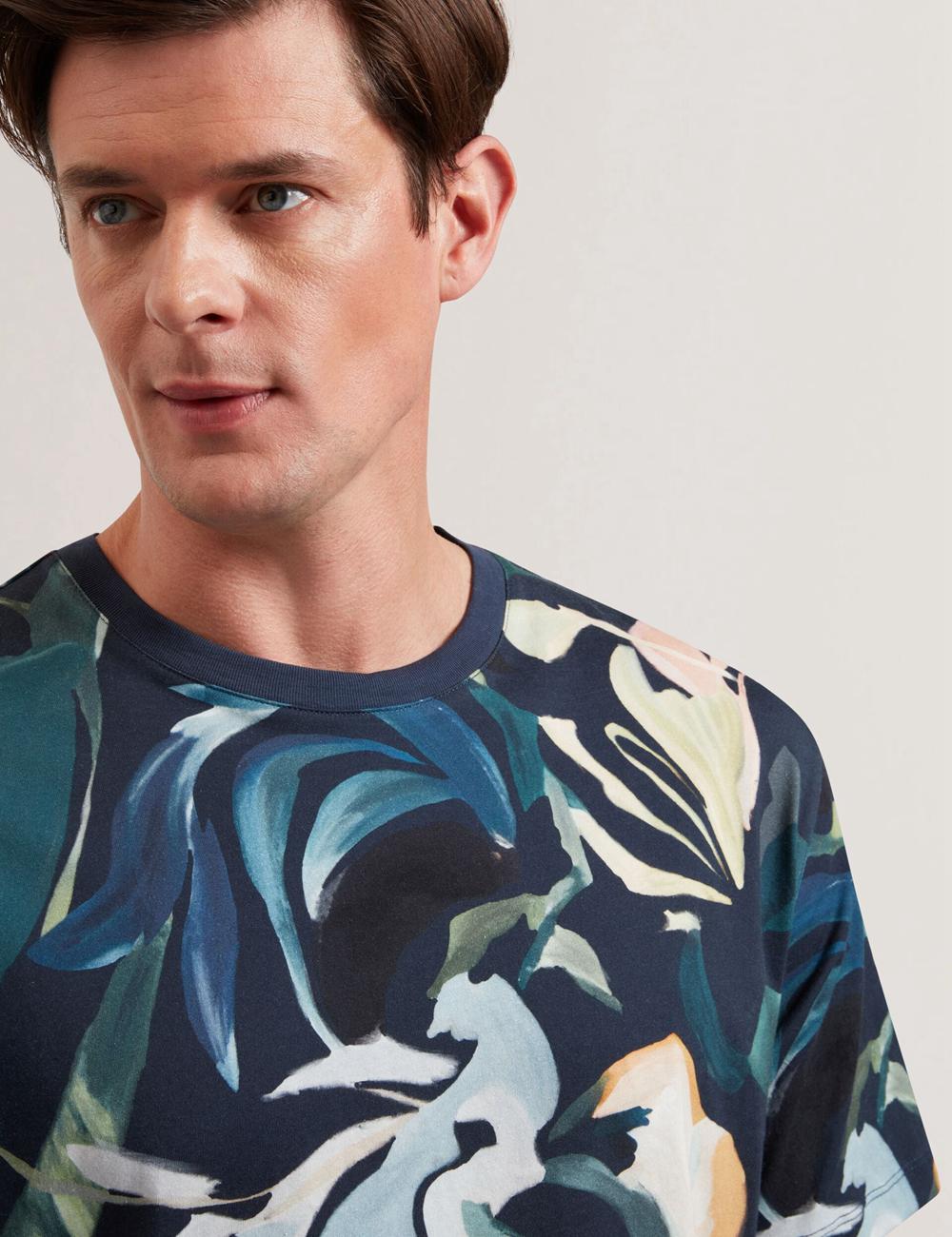 Ted Baker ALMOI - Floral Print Pure Cotton T-shirts Heren Zwart | Belgium  429658-RIU