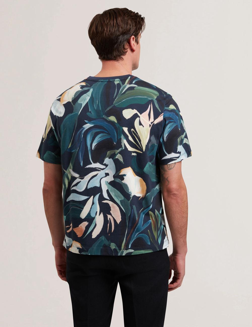 Ted Baker ALMOI - Floral Print Pure Cotton T-shirts Heren Zwart | Belgium  429658-RIU