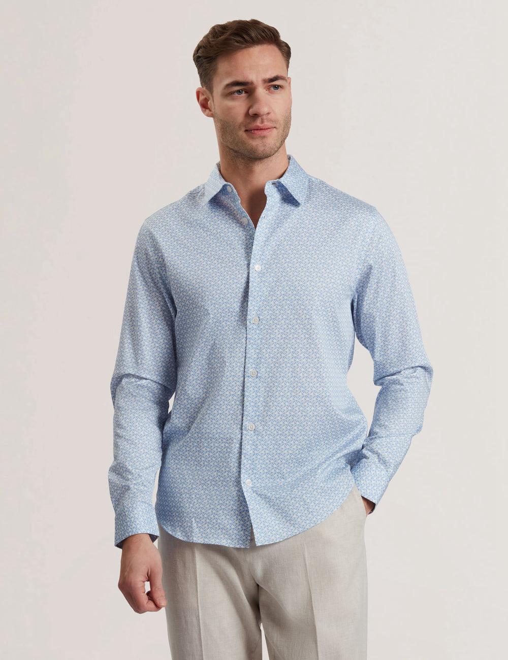 Ted Baker ALPHAIS - Regular Fit Geometric Pure Cotton Overhemd Heren Blauw | Belgium  413285-HAC