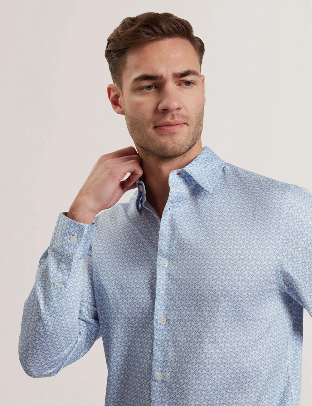 Ted Baker ALPHAIS - Regular Fit Geometric Pure Cotton Overhemd Heren Blauw | Belgium  413285-HAC