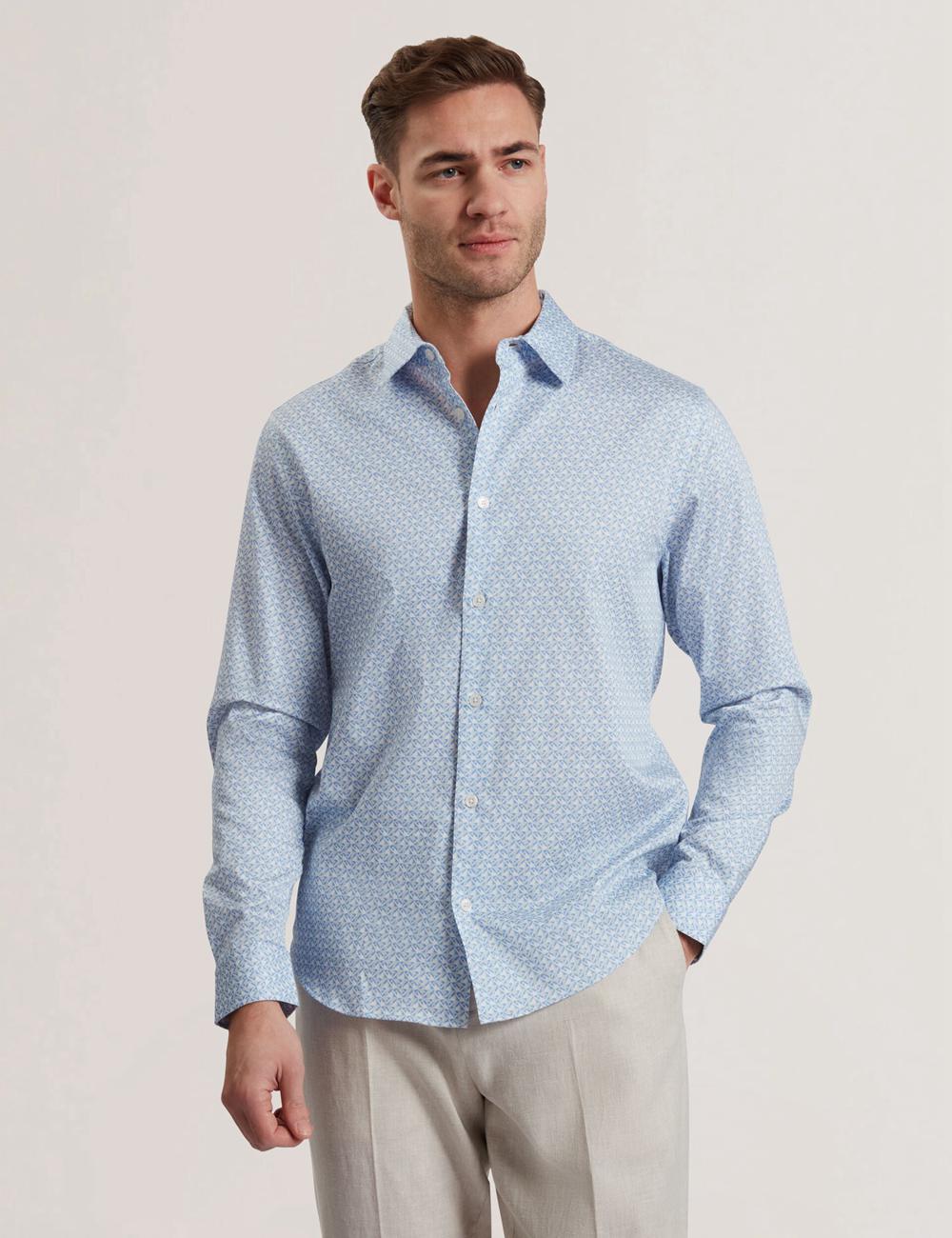 Ted Baker ALPHAIS - Regular Fit Geometric Pure Cotton Overhemd Heren Blauw | Belgium  413285-HAC