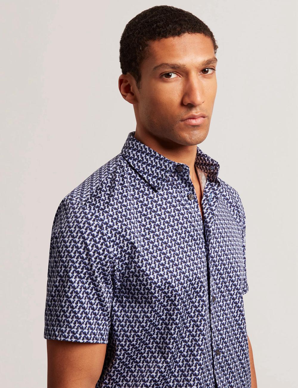 Ted Baker ALPHSO SS Regular Fit Geo Overhemd Heren Donkerblauw | Belgium  930476-CSB