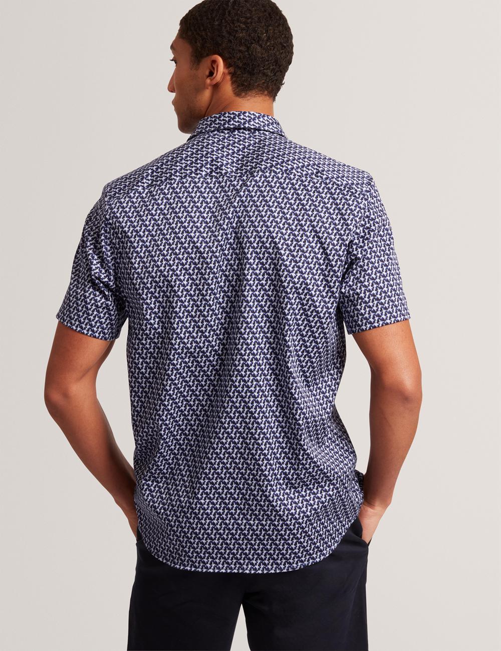 Ted Baker ALPHSO SS Regular Fit Geo Overhemd Heren Donkerblauw | Belgium  930476-CSB