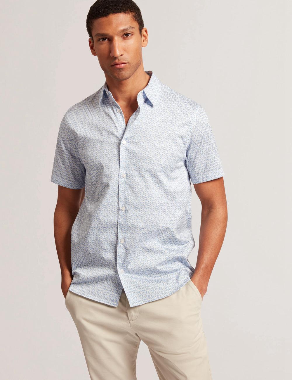 Ted Baker ALPHSO - SS Regular Fit Geo Overhemd Heren Blauw | Belgium  863214-IUE