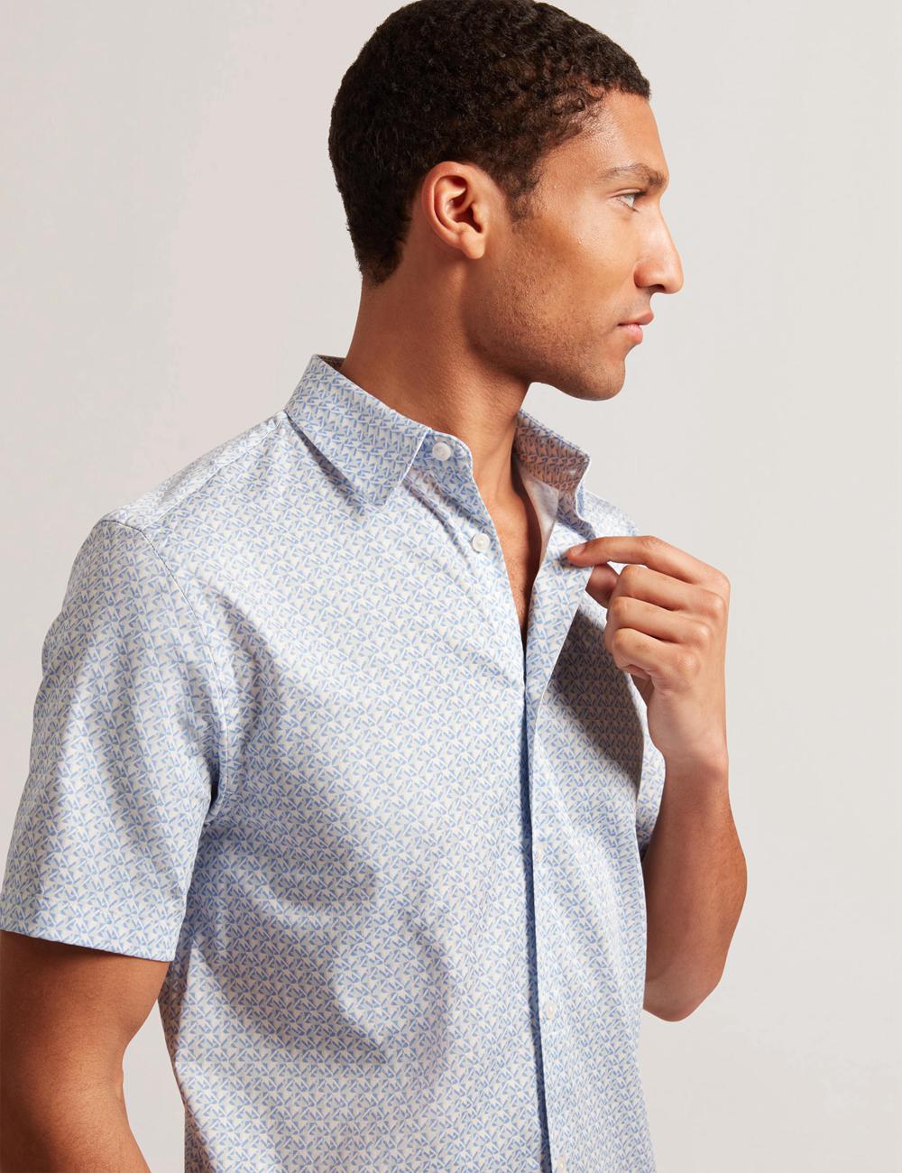 Ted Baker ALPHSO - SS Regular Fit Geo Overhemd Heren Blauw | Belgium  863214-IUE