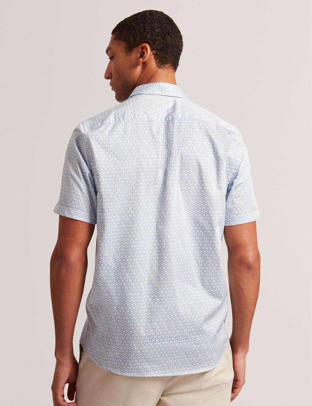Ted Baker ALPHSO - SS Regular Fit Geo Overhemd Heren Blauw | Belgium  863214-IUE