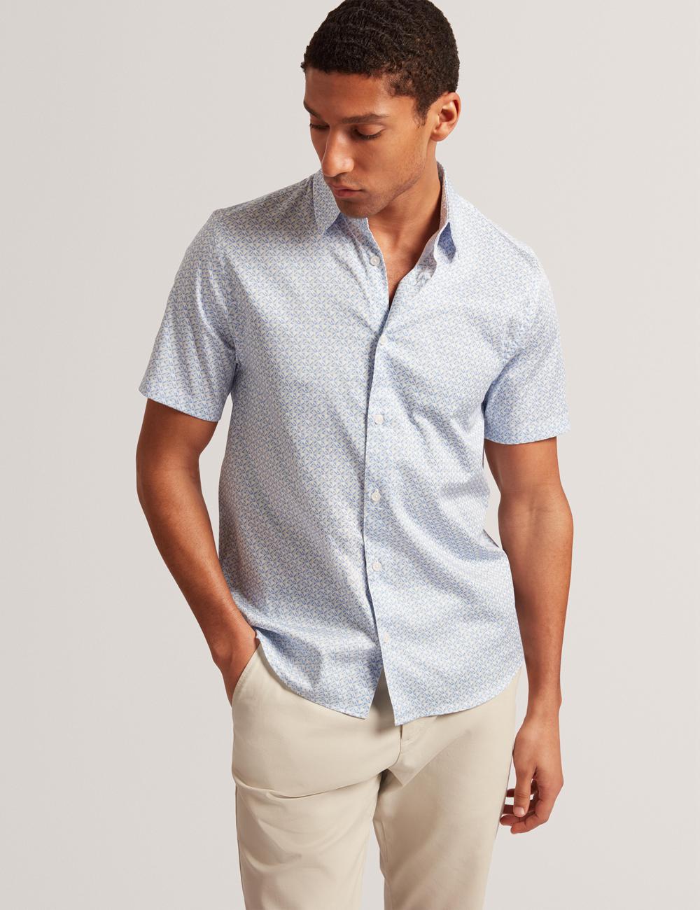 Ted Baker ALPHSO - SS Regular Fit Geo Overhemd Heren Blauw | Belgium  863214-IUE