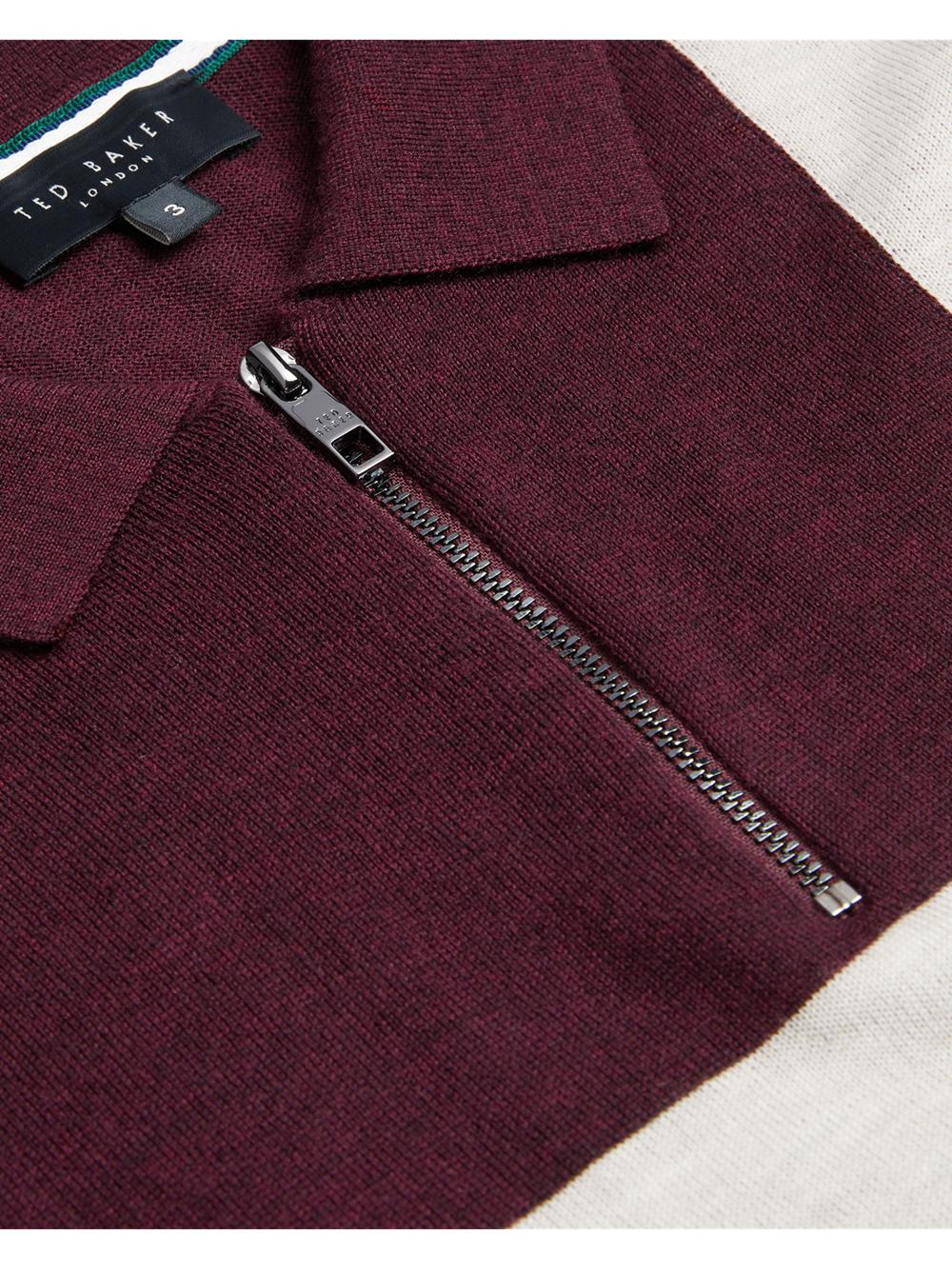 Ted Baker AMBLER - Colour Block Zip Neck Wool Poloshirt Heren Bordeaux | Belgium  028514-BXD