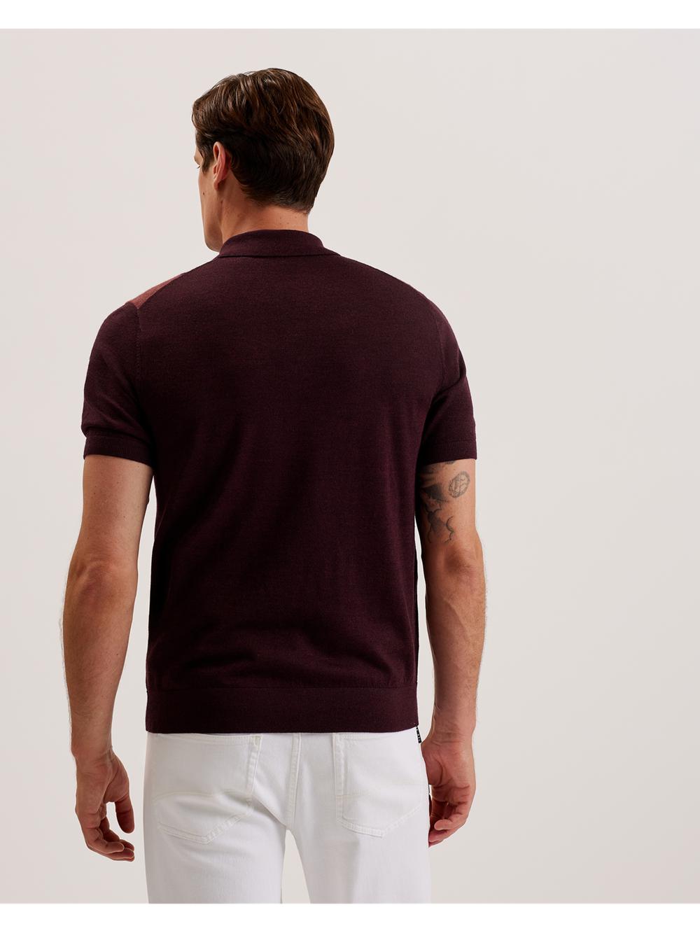 Ted Baker AMBLER - Colour Block Zip Neck Wool Poloshirt Heren Bordeaux | Belgium  028514-BXD