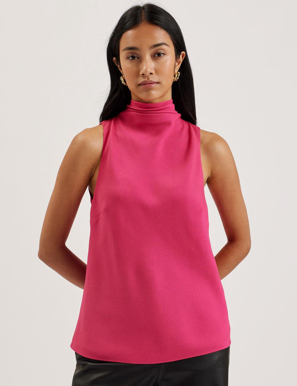 Ted Baker ANINI - Textured High Neck Sleeveless Top Blouse Dames Fuchsie | Belgium  781695-XRM