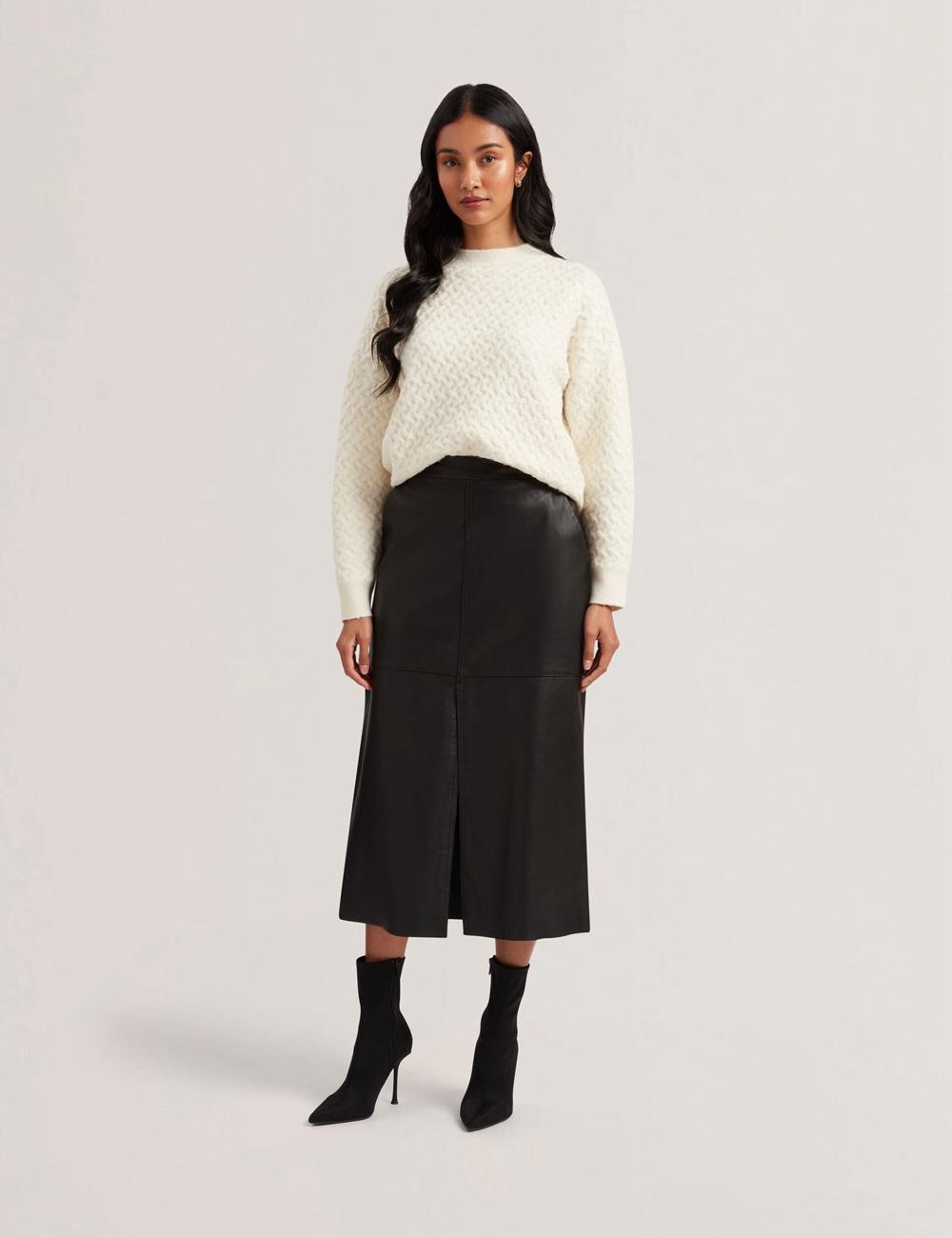 Ted Baker AOTO - Leather Pencil With Seam Detail Rokken Dames Zwart | Belgium  987145-OKG
