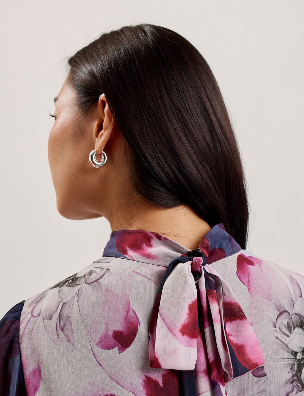 Ted Baker ARACELY - Floral High Neck Long Sleeve Mini-jurk Dames Donkerblauw | Belgium  746129-FCR