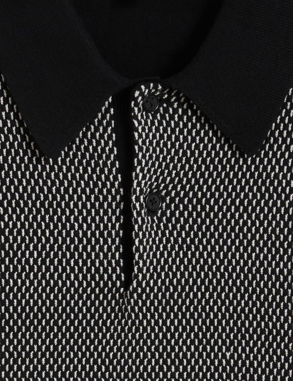 Ted Baker ARDO - Textured Knit Long Sleeve Poloshirt Heren Zwart | Belgium  903251-ECI