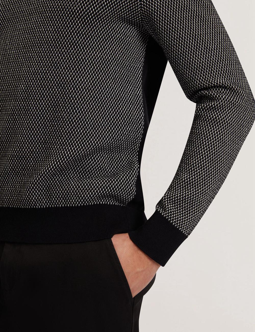 Ted Baker ARDO - Textured Knit Long Sleeve Poloshirt Heren Zwart | Belgium  903251-ECI
