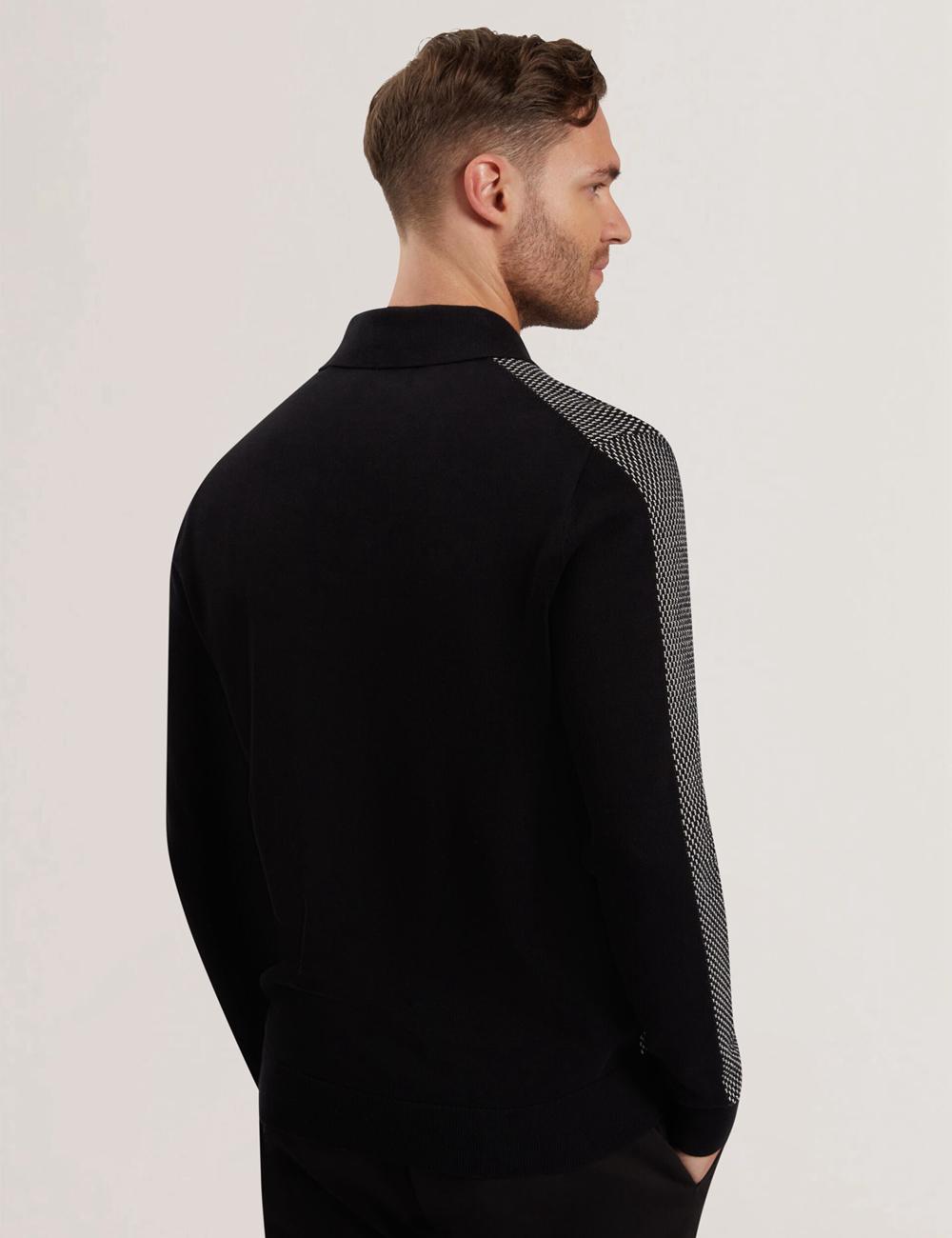 Ted Baker ARDO - Textured Knit Long Sleeve Poloshirt Heren Zwart | Belgium  903251-ECI
