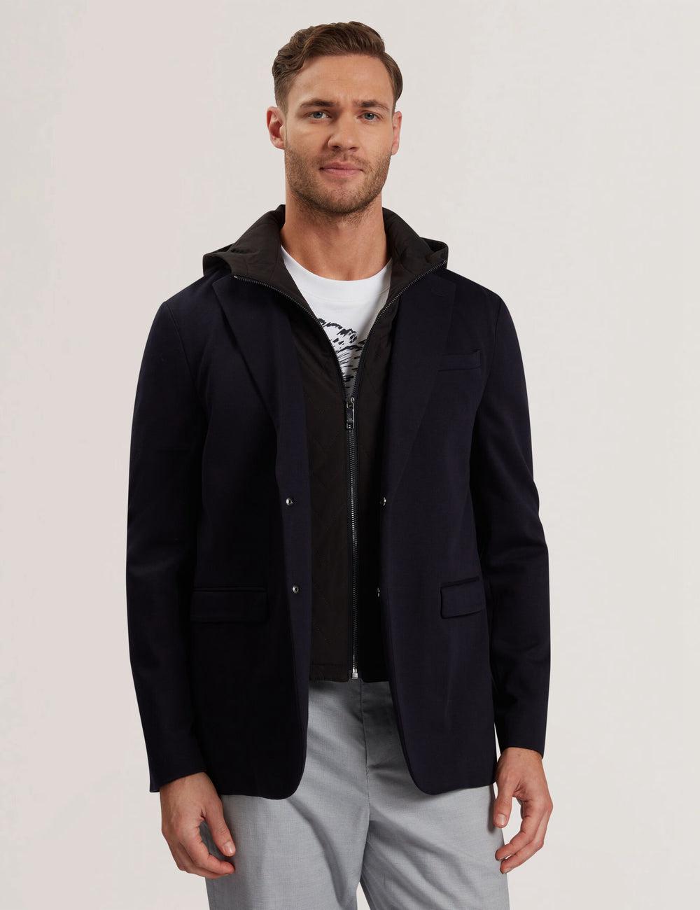 Ted Baker ASHB - Jersey Blazer With Zip-Up Hooded Liner Blazer Heren Donkerblauw | Belgium  846320-HMQ