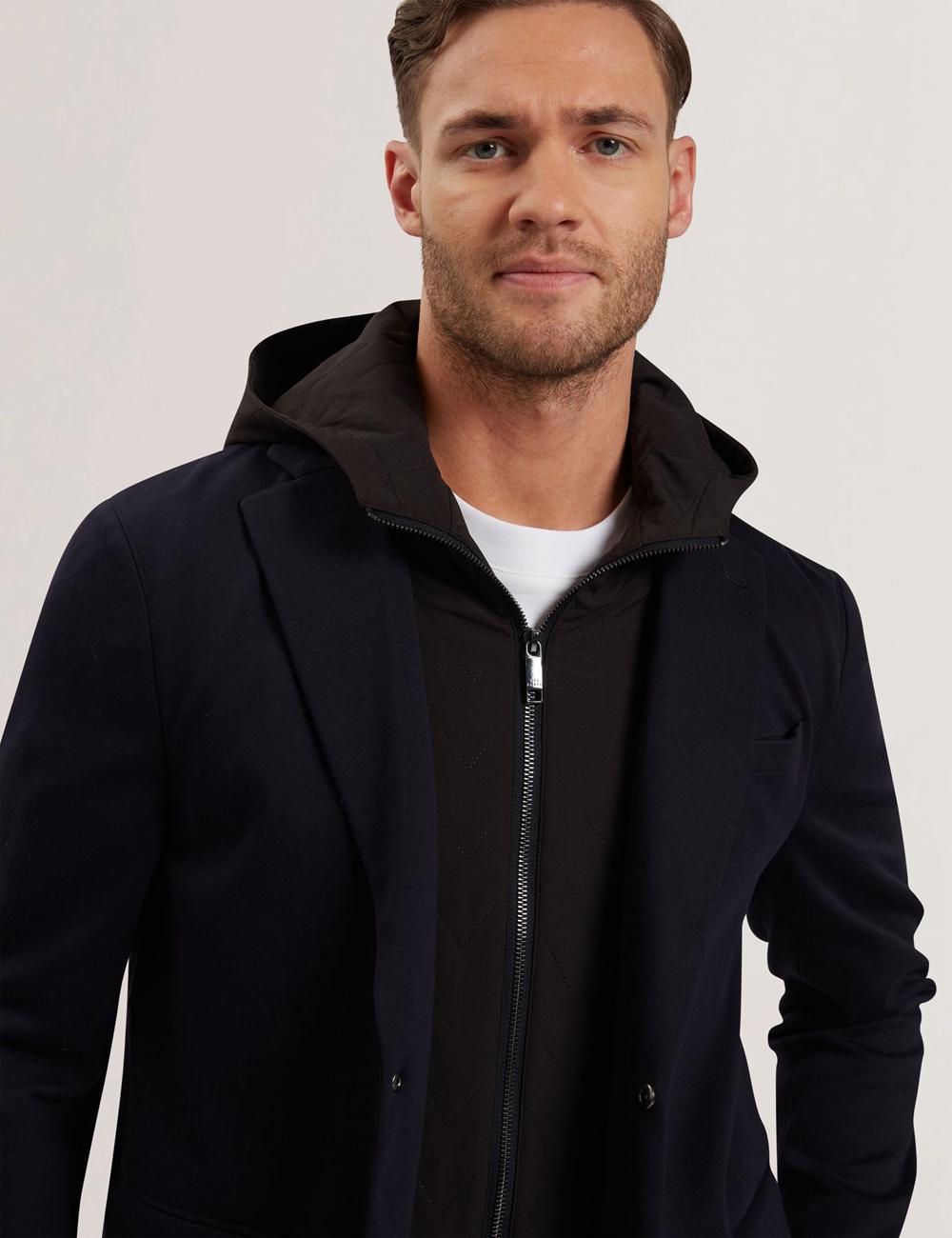 Ted Baker ASHB - Jersey Blazer With Zip-Up Hooded Liner Blazer Heren Donkerblauw | Belgium  846320-HMQ