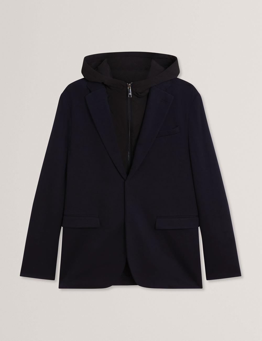 Ted Baker ASHB - Jersey Blazer With Zip-Up Hooded Liner Blazer Heren Donkerblauw | Belgium  846320-HMQ