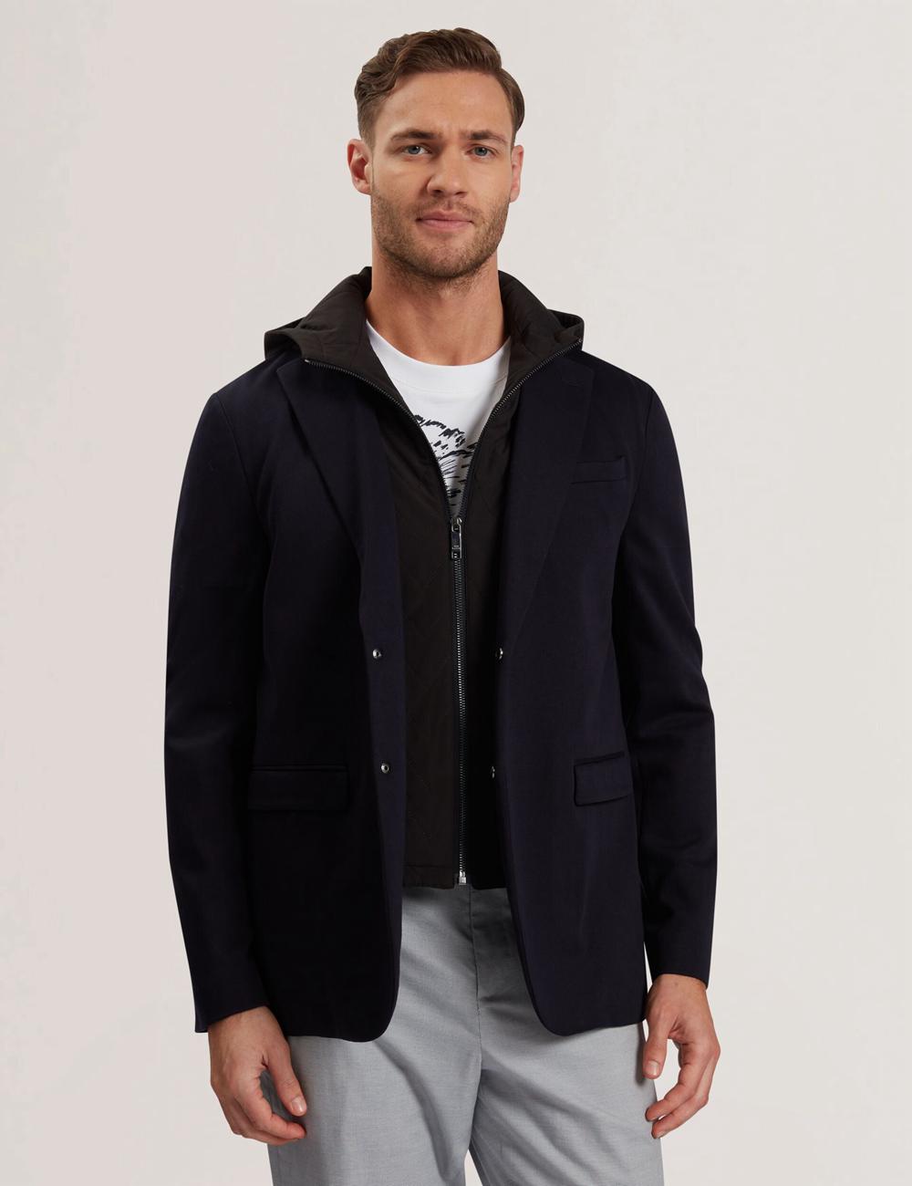 Ted Baker ASHB - Jersey Blazer With Zip-Up Hooded Liner Blazer Heren Donkerblauw | Belgium  846320-HMQ