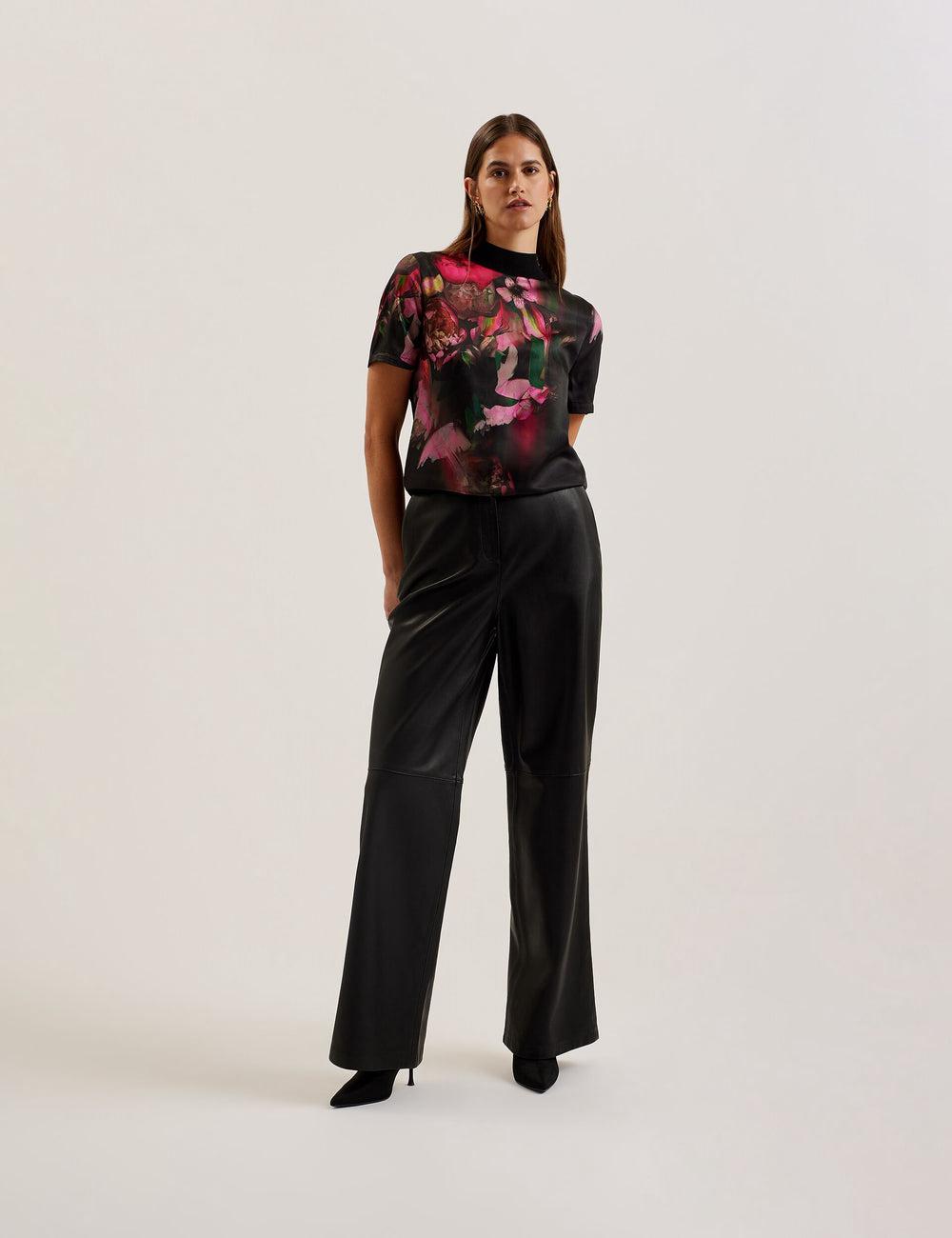 Ted Baker ASTHAA - Floral Woven Front Short Sleeve Top Blouse Dames Zwart | Belgium  418962-ZYR