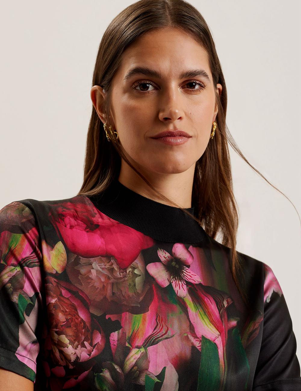 Ted Baker ASTHAA - Floral Woven Front Short Sleeve Top Blouse Dames Zwart | Belgium  418962-ZYR
