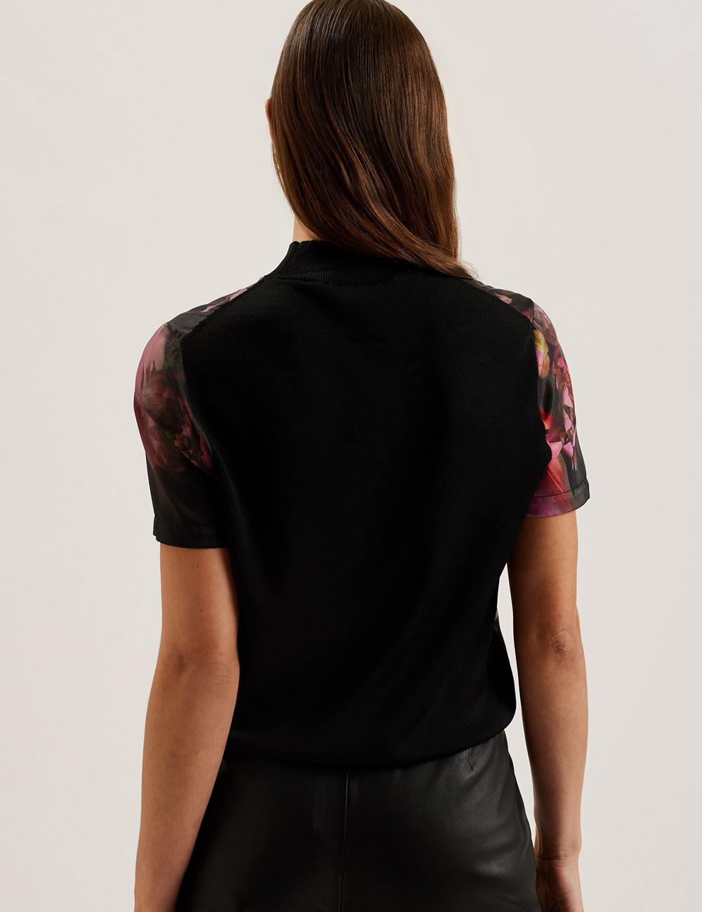 Ted Baker ASTHAA - Floral Woven Front Short Sleeve Top Blouse Dames Zwart | Belgium  418962-ZYR