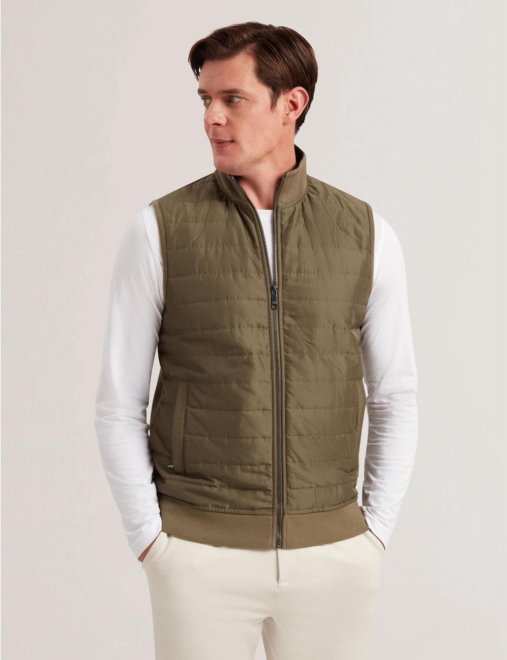 Ted Baker ATHO - Quilted Funnel Neck Zip-Up Gillets Heren Olijfgroen | Belgium  241860-DMF