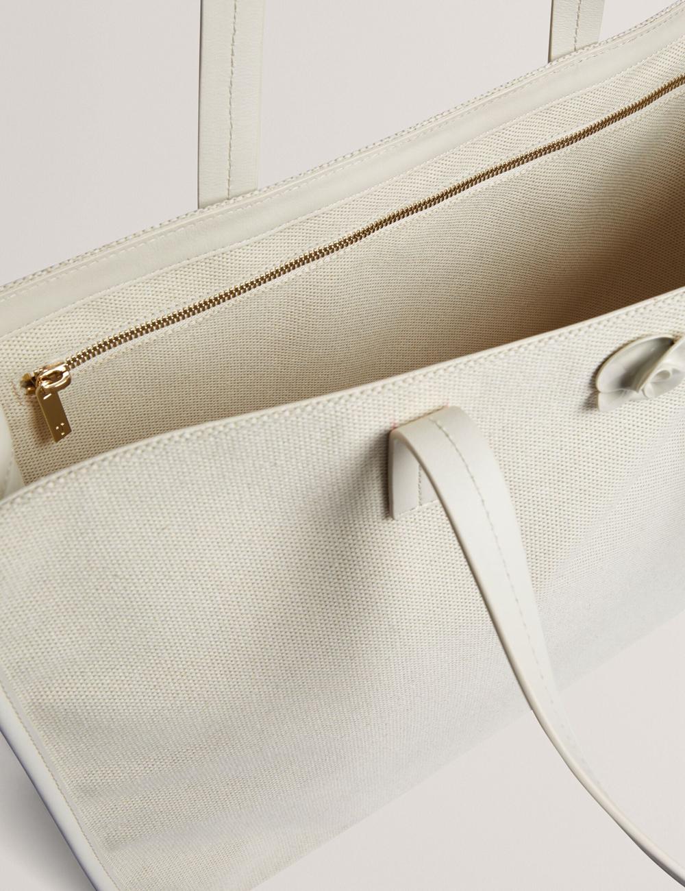 Ted Baker AUDOS - Rose Detail Wide Canvas Tote Tassen Dames Ecru | Belgium  821647-IOT