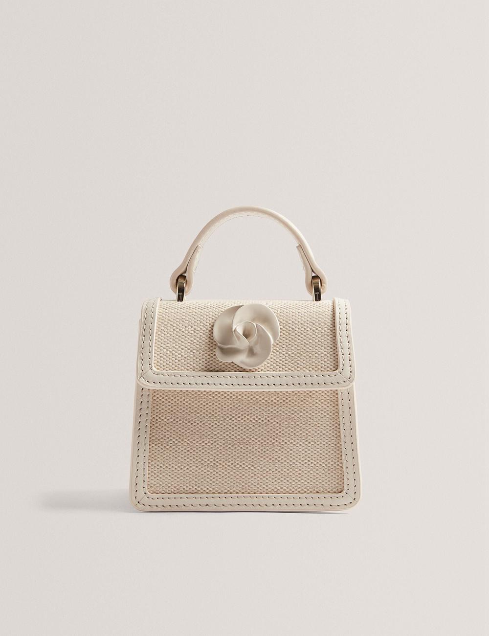 Ted Baker AUDOU - Rose Detail Canvas Mini Top Handle Crossbodytassen Dames Ecru | Belgium  018362-OAR
