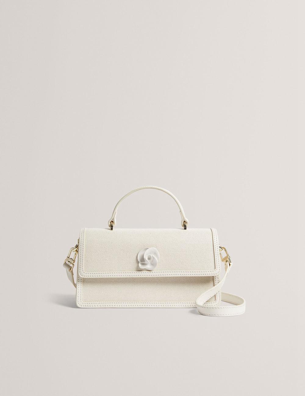 Ted Baker AUDRIS - Rose Detail Canvas Top Handleuette Crossbodytassen Dames Ecru | Belgium  802516-OYA
