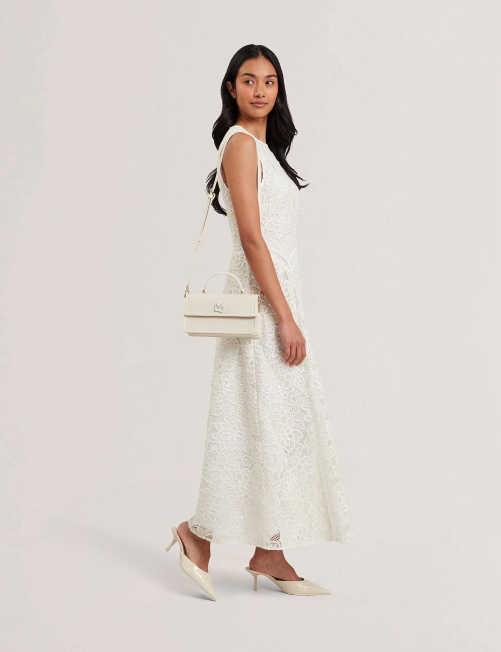 Ted Baker AUDRIS - Rose Detail Canvas Top Handleuette Crossbodytassen Dames Ecru | Belgium  802516-OYA