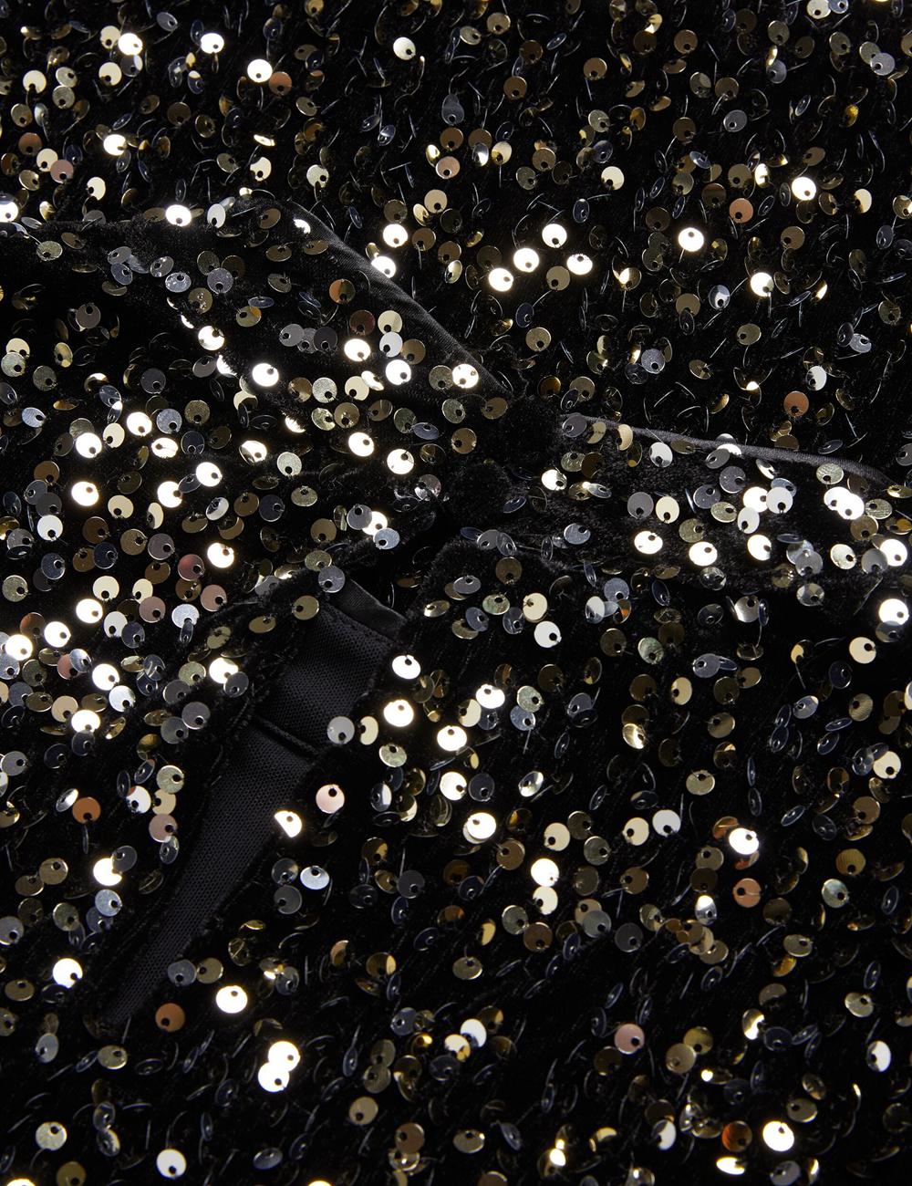 Ted Baker AUDRIYY - Sequin Embellished Velvet Shift Mini-jurk Dames Zwart | Belgium  785603-CRY