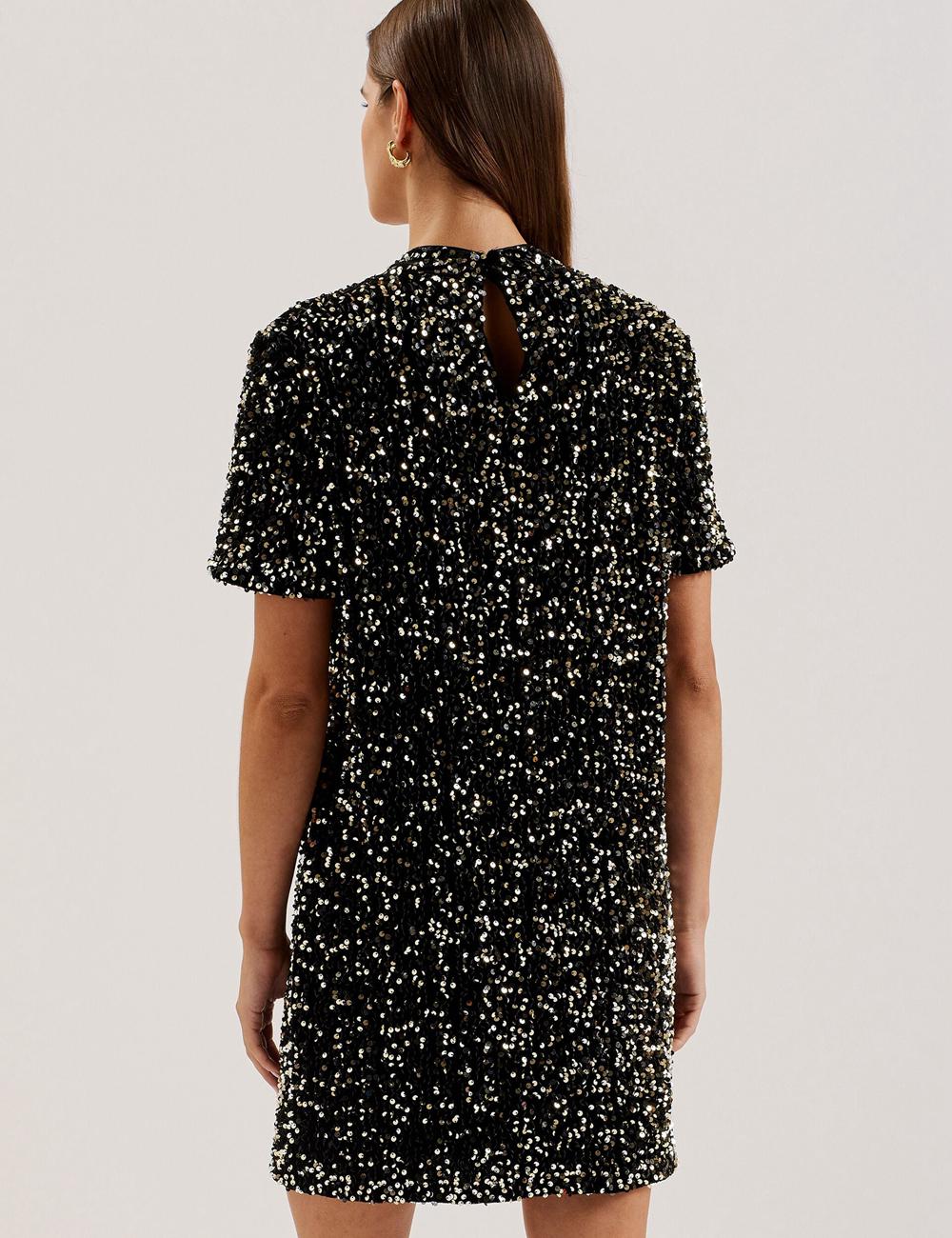 Ted Baker AUDRIYY - Sequin Embellished Velvet Shift Mini-jurk Dames Zwart | Belgium  785603-CRY