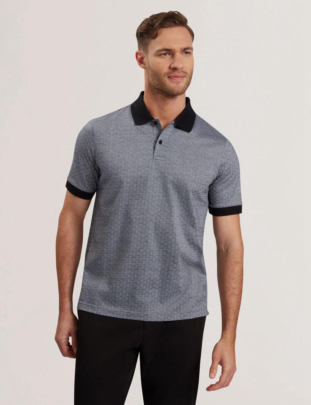 Ted Baker AUGUSO - Textured Jacquard Cotton Poloshirt Heren Donkerblauw | Belgium  687930-RVS