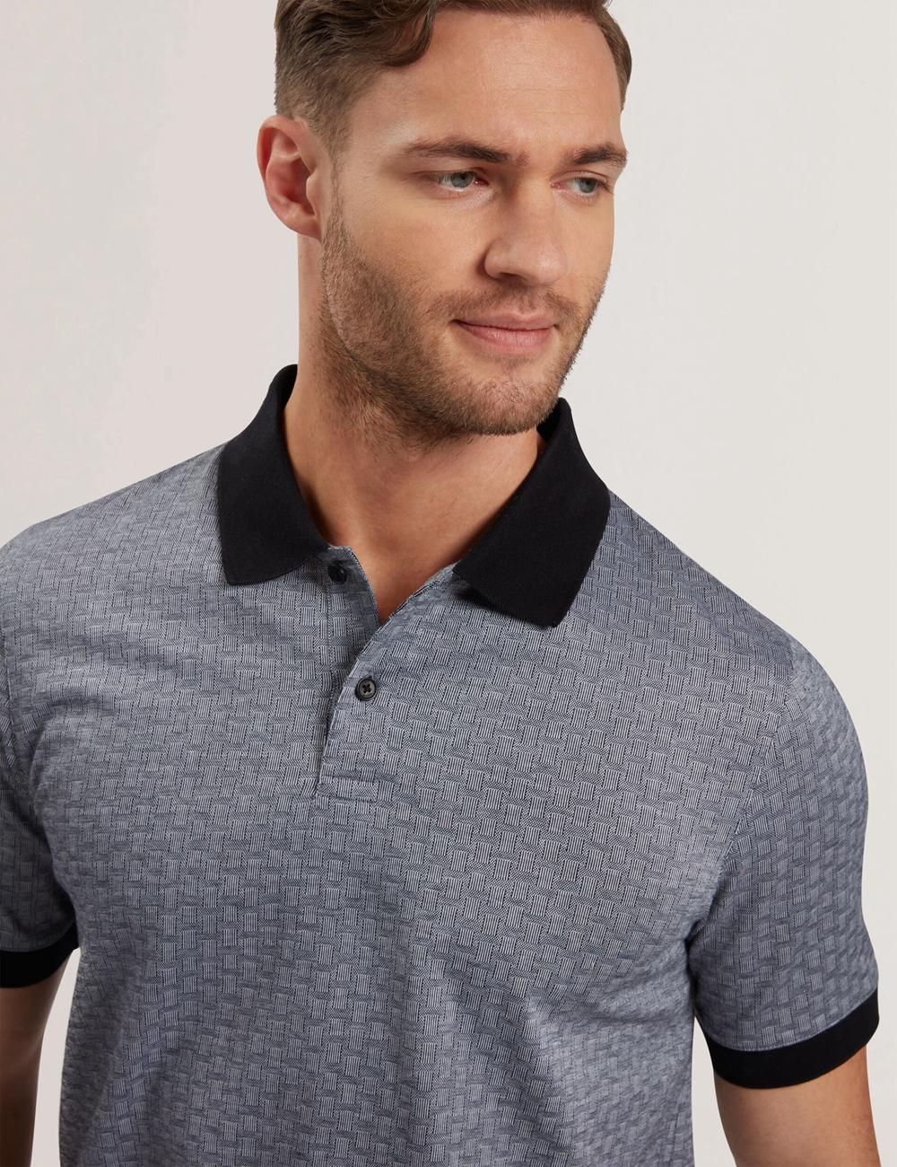 Ted Baker AUGUSO - Textured Jacquard Cotton Poloshirt Heren Donkerblauw | Belgium  687930-RVS